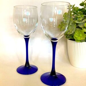 Vintage Cobalt Blue Luminarc France Wine Glasses